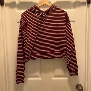 Maroon Striped Crop Hoodie